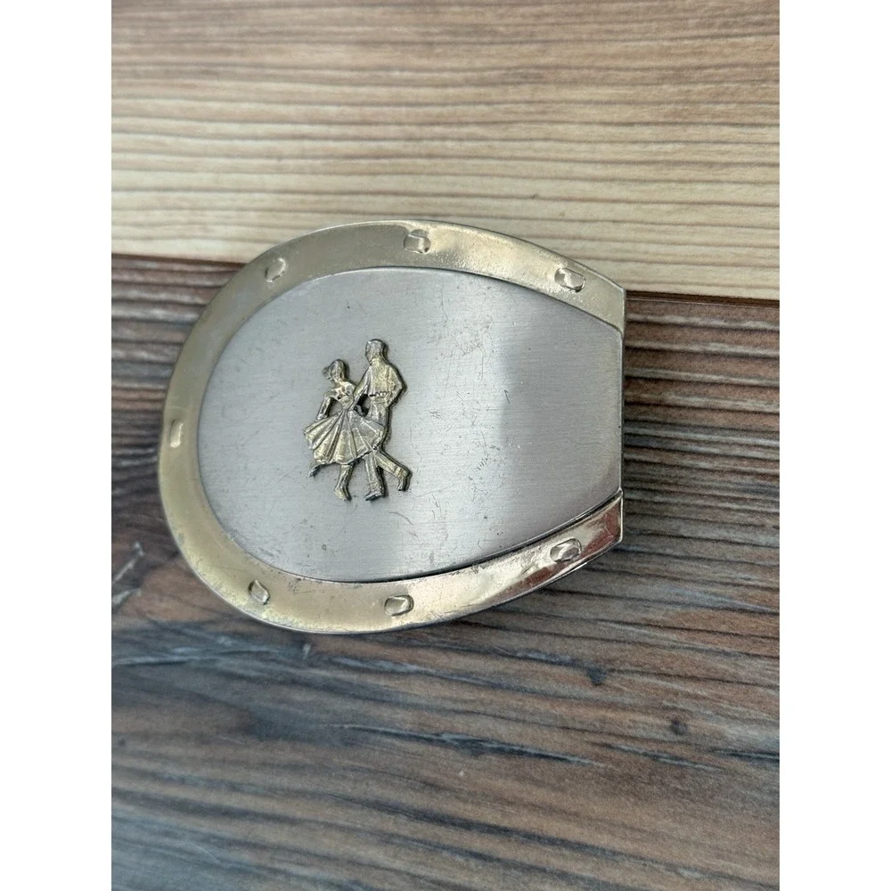 Vintage Horse Shoe Shaped Square Dancing Belt Buckle Nickel Silver